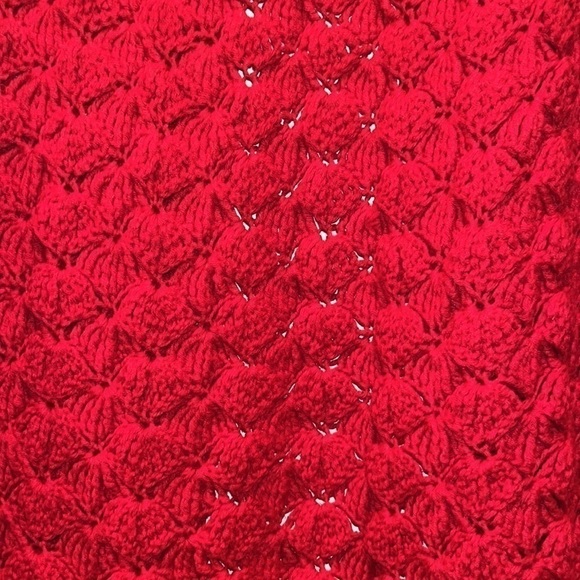 GORGEOUS red chunky crochet handknit open cardigan/cape/poncho boho grandma OS - Picture 7 of 10